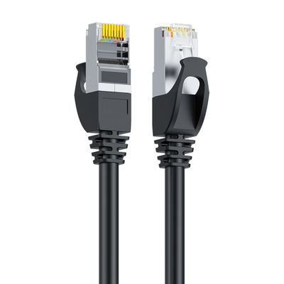 سلك التصحيح الأسود SFTP Cat6 مزدوج المحمي 24AWG موصل النحاس النقي RJ45