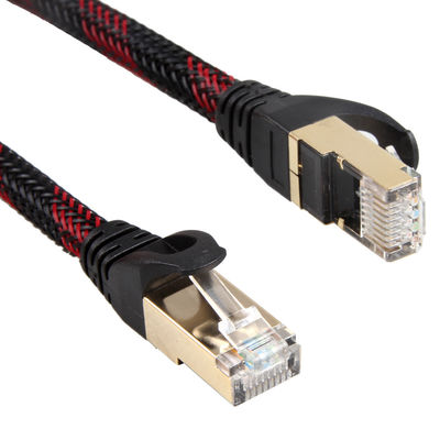 كبل الشبكة المحلية المضفر باللون الأحمر والأسود AWG 28 ، سلك التصحيح الثابت عالي السرعة Cat 7