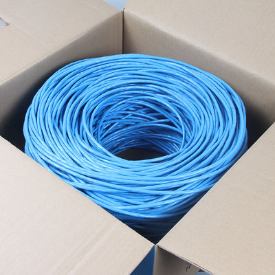 كابل Cat6a Lan المصنوع من النحاس العاري المصمت 1000 قدم أزرق 23AWG 750MHz PoE ++