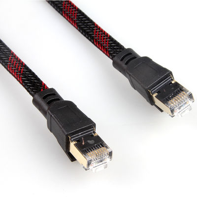 النايلون إيثرنت Cat7 التصحيح الحبل مسطح أسود أصفر مضفر عالية السرعة