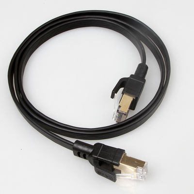 كابل التصحيح SFTP RJ45 Cat8 المسطح 40 جيجابت في الثانية 2000 ميجاهرتز لون أسود متين