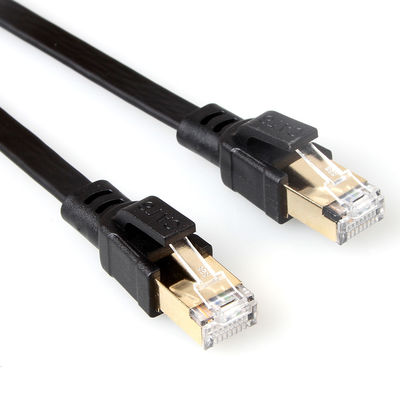 كابل التصحيح SFTP RJ45 Cat8 المسطح 40 جيجابت في الثانية 2000 ميجاهرتز لون أسود متين