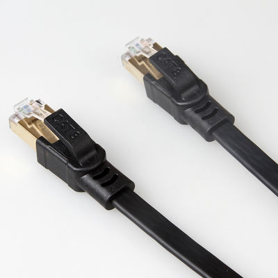 كابل التصحيح SFTP RJ45 Cat8 المسطح 40 جيجابت في الثانية 2000 ميجاهرتز لون أسود متين