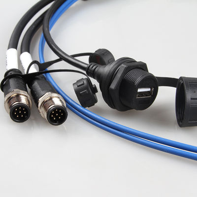 مجموعة كابل تسخير الأسلاك المقاومة للماء للفضاء M12 + USB أنثى + ألياف بصرية