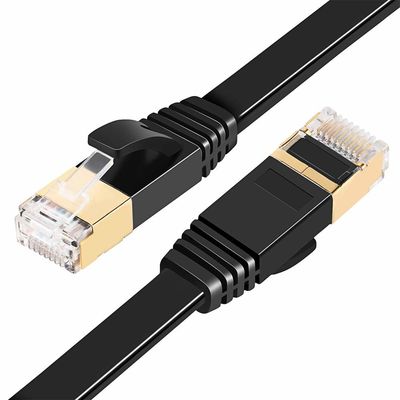 كبل الشبكة المسطح الأسود Cat7 ، سلك التصحيح المسطح لاختبار تمرير قناة SFTP BC