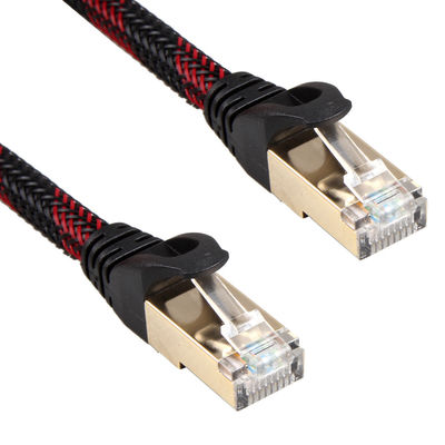كبل الشبكة المحلية المضفر باللون الأحمر والأسود AWG 28 ، سلك التصحيح الثابت عالي السرعة Cat 7