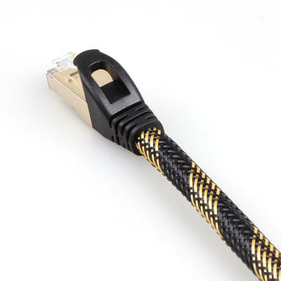 ISO Gigabit Cat 7 كابل إيثرنت محمي من النايلون أسود أصفر مضفر