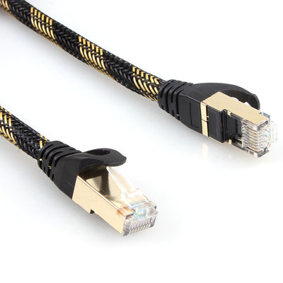 ISO Gigabit Cat 7 كابل إيثرنت محمي من النايلون أسود أصفر مضفر