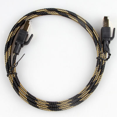 ثابت RJ45 Cat8 التصحيح كبل النايلون مضفر أسود أصفر عالية السرعة