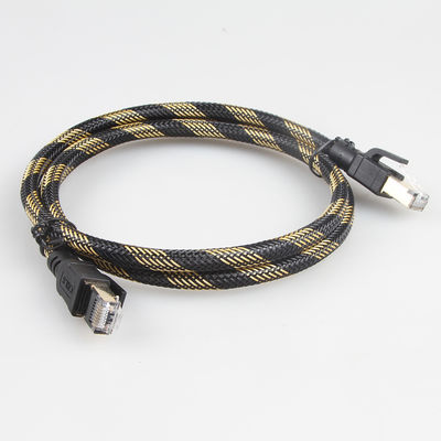 SFTP RJ45 Cat 8 كابل إيثرنت خارجي نايلون مضفر أسود أصفر
