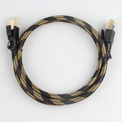 SFTP RJ45 Cat 8 كابل إيثرنت خارجي نايلون مضفر أسود أصفر
