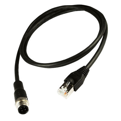 M12 إلى Rj45 Gigabit Industrial Ethernet Cable Cat5e Cat6 أسود اللون