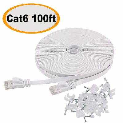 الحبل التصحيح Cat6 في الأماكن المغلقة في الهواء الطلق 100 قدم 10 جيجابت في الثانية نحيف مسطح دائم