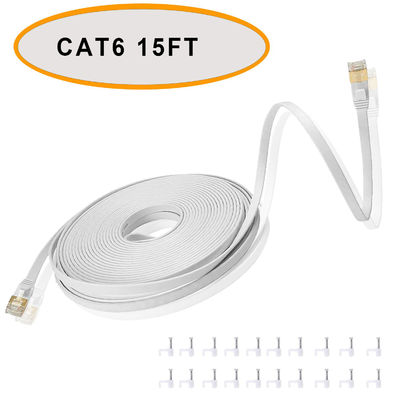 كابل التصحيح المسطح لشبكة إيثرنت Cat 6 50 قدمًا ، زوج ملتوي غير محمي باللون الأبيض