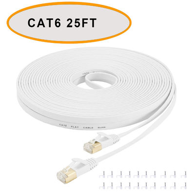 كابل التصحيح المسطح لشبكة إيثرنت Cat 6 50 قدمًا ، زوج ملتوي غير محمي باللون الأبيض