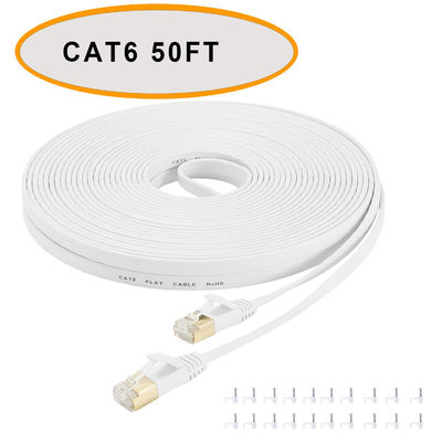 كابل التصحيح المسطح لشبكة إيثرنت Cat 6 50 قدمًا ، زوج ملتوي غير محمي باللون الأبيض