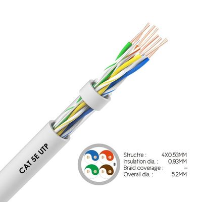 كابل شبكة UTP Cat5e صلب 4 أزواج من سترة CCA موصل PVC
